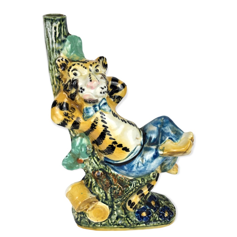 1960s Poggibonsi Firenze Majolica Tiger Ceramic Hand Painted Bottle Decanter